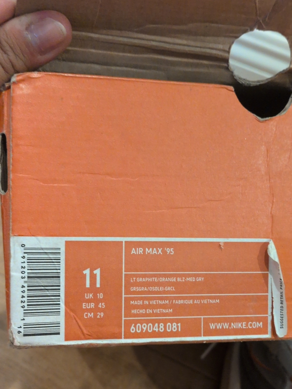 Damaged Nike Air Max 95  Gray Orange Men's Size 11 609048081 - Picture 11 of 12